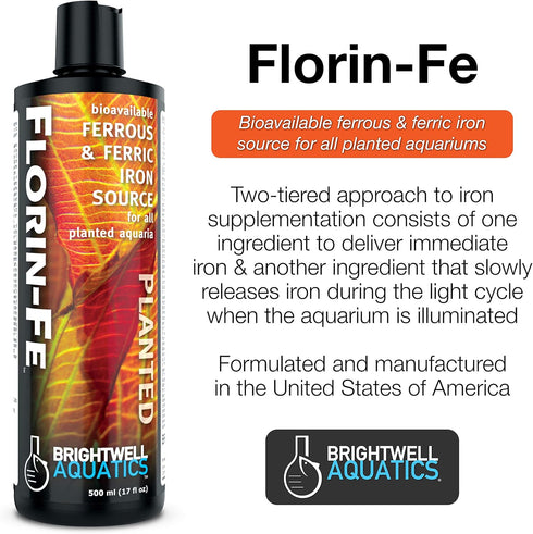Brightwell Aquatics Florin Fe, Bioavailable Ferrous & Ferric Iron Source for Planted Aquariums, 250-ml
