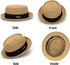 Women's 1920s Pork-Pie Sun Hat, Summer Straw Fedora Beach Hat with Band (M/L)