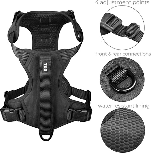 TUG Grab Dog Harness with Integrated Traffic Leash, Magnetically Attached for Quick Control, Medium/Black