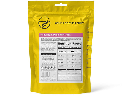 Backpacking (2 FIREPOT Chilli non Carne with Rice - Healthy Plant Based Dehydrated Camping & Meals Servings)