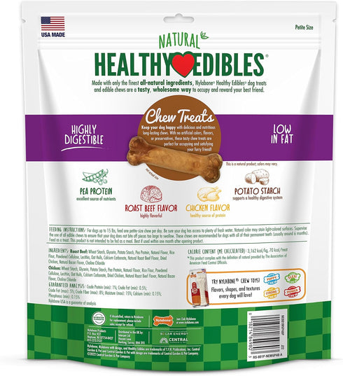 Nylabone Healthy Edibles: Natural Long Lasting Dog Chews, Roast Beef & Chicken Flavor, X-Small/Petite, 48 Count