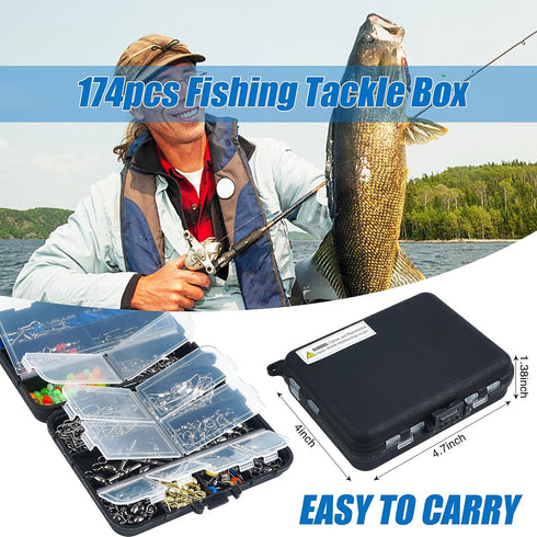 SILANON Fishing Tackle Kit with 174pcs Swivels, Sinker Slides, 3 Way Swivels, Duo Lock Snaps, Barrel Snap Swivels in