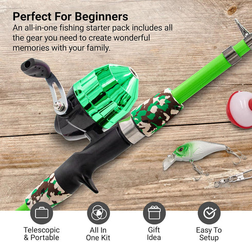 Kids Fishing Pole and Tackle Box - Includes Net, Travel Bag, Reel, and Beginner’s Guide - Rod and Reel Kit for Youth