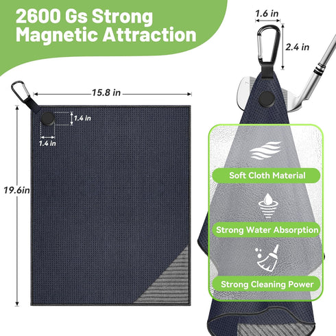 Magnetic Golf Towel - 2 Pack with Microfiber Wire Cleaning Cloth Block and Strong Magnet for Golf Bags