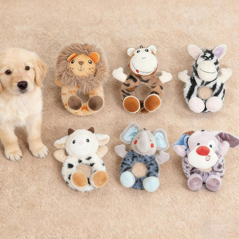 Layheld Set 2pcs) Dog Chew Toy Animal Ring Puppy Monkey Lion Sheep Zebra Elephant Design Squeaker Cute Pet Accessories