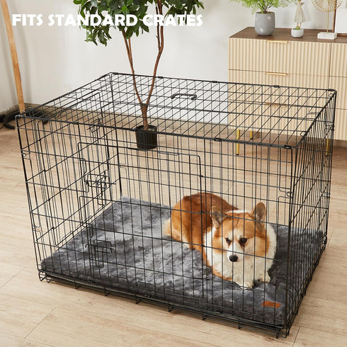 Memory Foam Dog Crate Pad, Medium 30-inch, Grey Orthopedic Pet Bed Mat with Waterproof Lining, Removable Washable Cover