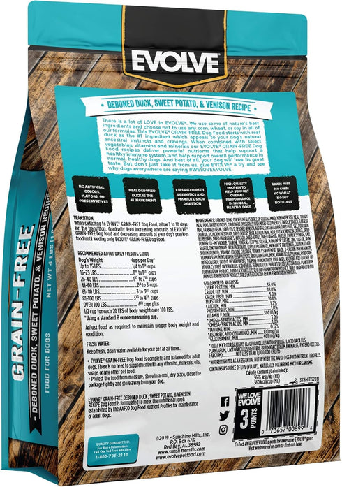 Evolve Grain Free Deboned Duck, Sweet Potato & Venison Recipe Dry Dog Food, 3.5 lb.