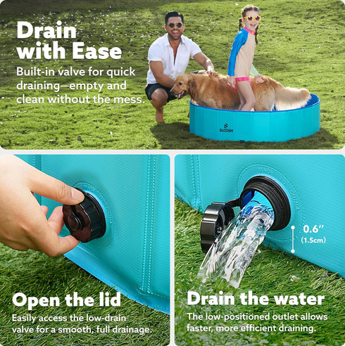 Swimming 48" 12") SLOOSH Foldable Dog Kiddie Pool - Portable Hard Plastic Doggie Pool, Anti-Slip Collapsible Pets Bath