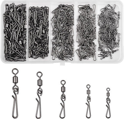 Fishing Clips Kit, 60/200pcs Quick Snaps, Barrel Snap Swivel, Rolling Swivel, Safety Snap for Freshwater Saltwater