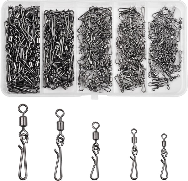 Fishing Clips Kit, 60/200pcs Quick Snaps, Barrel Snap Swivel, Rolling Swivel, Safety Snap for Freshwater Saltwater