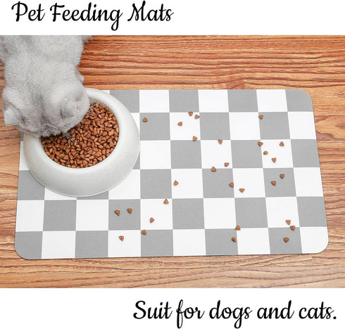 Ralxion Checkered Dog Feeding Mat: Absorbent Pet Placemat for Food and Water Bowls, Retro Modern Aesthetic, 12" X19”