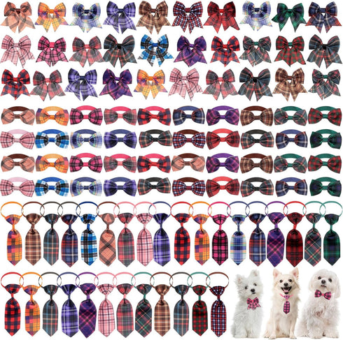 Reginary 100 Pcs Dog Bow Tie Collar Set, 40 Neckties, 30 Puppy Bow Ties, 30 Collar Flowers for Small Medium Dogs