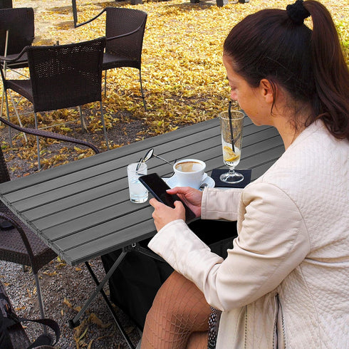 YSSOA Portable Folding Aluminum Alloy Table with High-Capacity Storage and Carry Bag for Camping, Traveling, Hiking