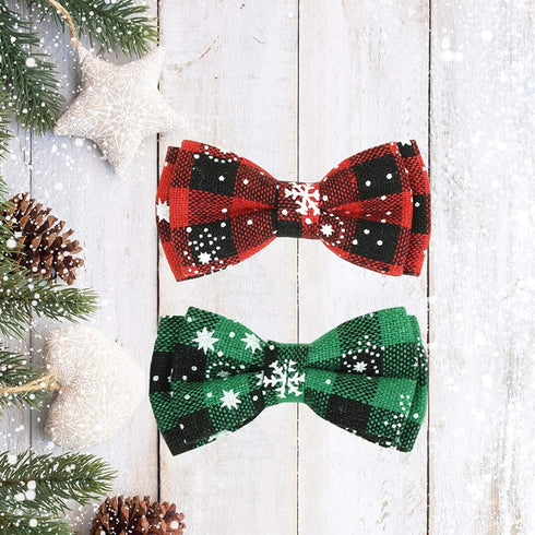 Pohshido 2 Pack Christmas Cat Collar with Movable Bowtie, Breakaway Buckle Safety Kitty Kitten Collar, Adjustable Pet