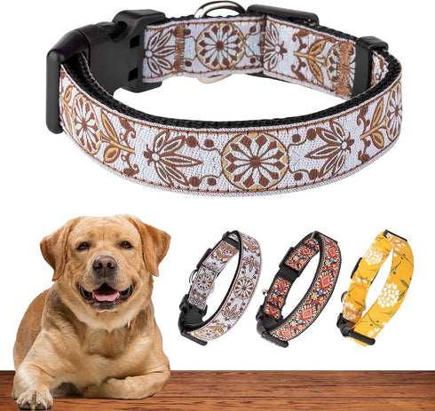 Dog Collars for Small, Medium & Large Dogs - Adjustable, Durable Patterns for Male and Female Dogs - White Woven