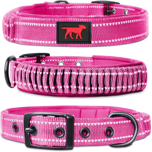 Heavy Duty Dog Collar with Handle | Ballistic Nylon Padded Reflective Collar with Adjustable Stainless Steel Hardware