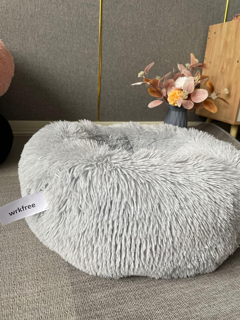 Extra Small Cute Grey Dog Bed, Washable 19 Inches Donut Fluffy Small Pet Beds for Puppy Dogs Indoor