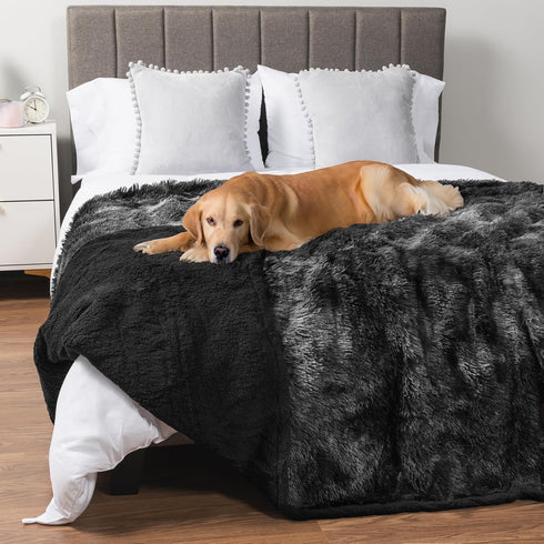 PetAmi Waterproof Dog Blanket for Large Dogs, Calming Sherpa Faux Fur Throw, Washable 60x80 Tie-Dye Black