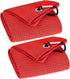 VIVIDLY 2 Pack Tri-fold Golf Towels, Premium Microfiber with Heavy Duty Carabiner Clip, Red