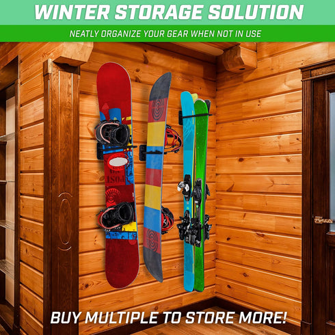 GoSports Wall Mounted Ski and Snowboard Storage Rack for 2 or 8 Ski Sizes