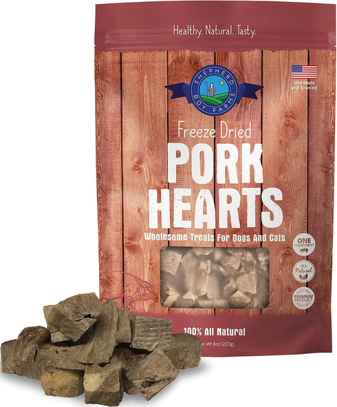 Freeze Dried Dog and Cat Treats - 8oz Pork Heart All Natural Freeze-Dried Dog Treat & Dog Snacks Made in USA