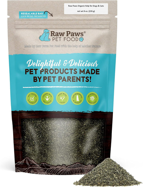 Raw Paws Organic Kelp Powder for Dogs & Cats (8-Ounce) - Seaweed Powder Supplement for Thyroid, Digestive & Immune