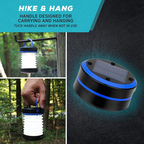 KIZEN Solar Camping Lantern - LED Emergency Flashlight, Collapsible Lamp, Rechargeable with Solar or Plug