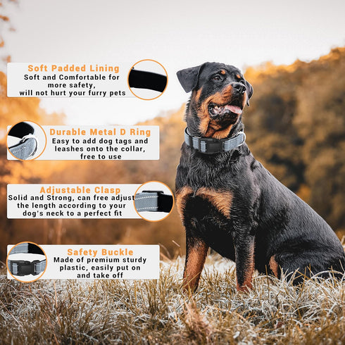 2 Pack Adjustable Reflective Dog Collar with Safety Locking Buckle, Soft Breathable Nylon for Small, Medium, Large