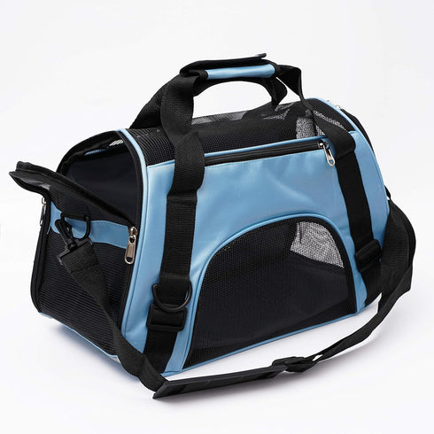Pet Carrier Soft-Sided for Small Medium Cats & Dogs, Airline Approved up to 15 lbs, Blue (Small)