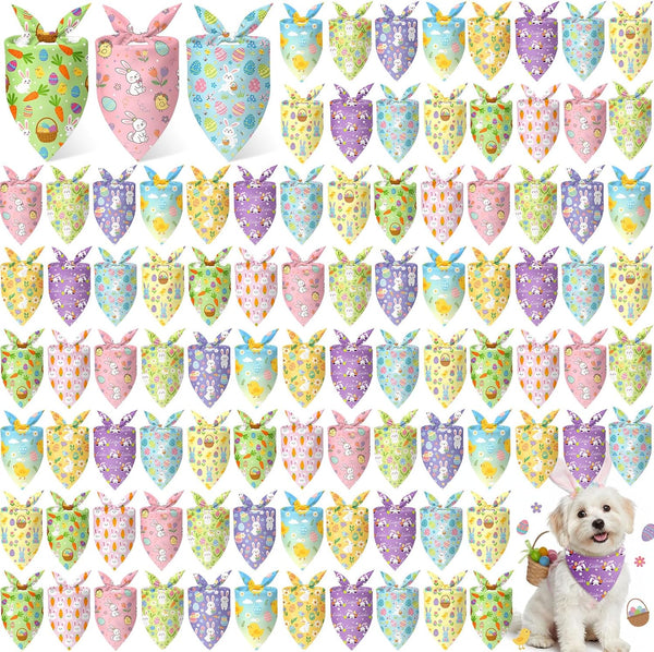 Shyyween 100 Pcs Easter Dog Bandanas Bulk for Dogs with Bunny Rabbit Egg
