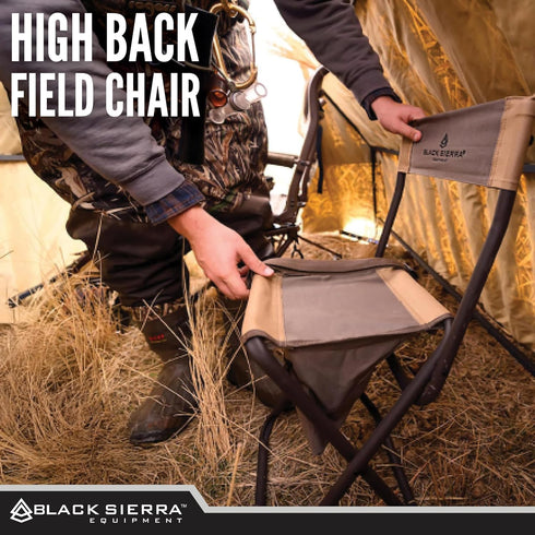 250 LBS, Black Sierra Folding Hunting Stool w/Under Seat Storage Pouch and Carry Strap, Lightweight Portable Hunt Chair