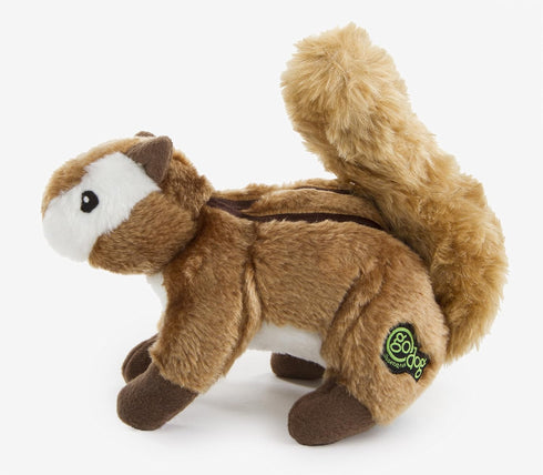 goDog Wildlife Chipmunk Squeaky Plush Dog Toy, Large, Chew Guard Technology, Brown