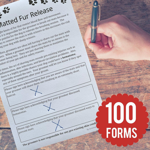 Dog Grooming Matted Fur Release Forms - Pad of 100, 5.5 X 8.5 Inches for Grooming Salon