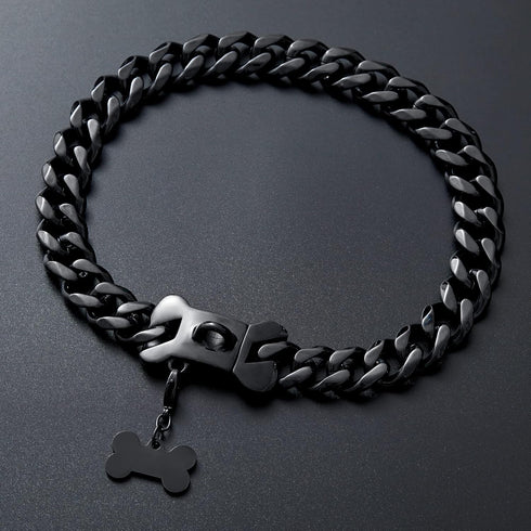 Black Cuban Link Dog Chain Collar 19mm with Secure Snap Buckle for Small Medium Pitbull (24")