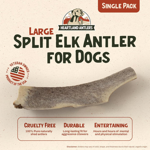 Heartland Elk Antlers for Dogs, Daily Dental Care Chews for Aggressive Chewers, 7" Large, 1-Pack