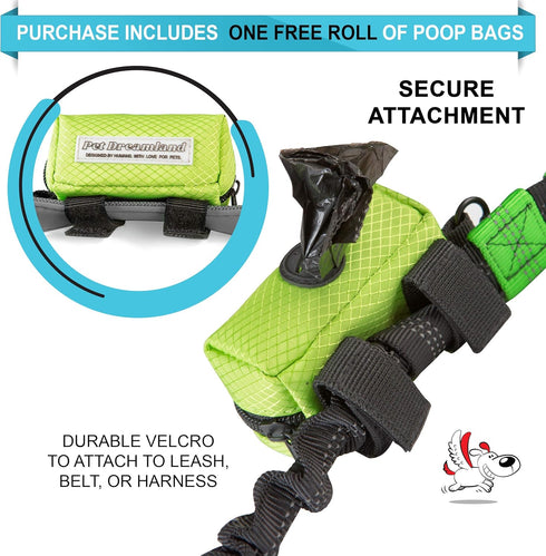 Pet Dreamland Dog Waste Bag Dispenser - Poop Bag Dispenser for Leash with Free Roll of Doggie Poop Bags, Zippered