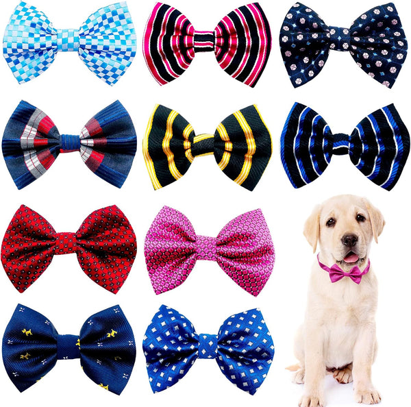 10pcs Small Dog Bowties for Puppy Boys, Adjustable Plaid Neck Bows for Party Costumes and Grooming