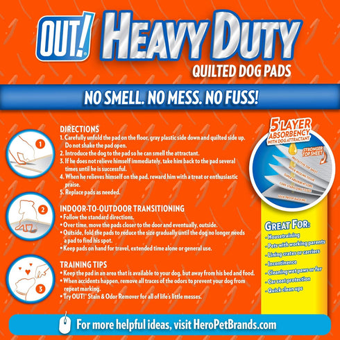 OUT! Heavy Duty XXL Dog Pads - Absorbent Pet Training and Puppy Pads (26 x 30 in, 30 Count, White)