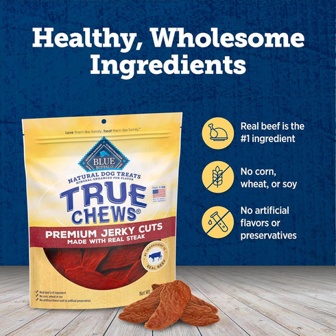 30-oz Blue Buffalo True Chews Premium Jerky Cuts Dog Treats, Made in The USA with Natural Ingredients, Beef, Bag