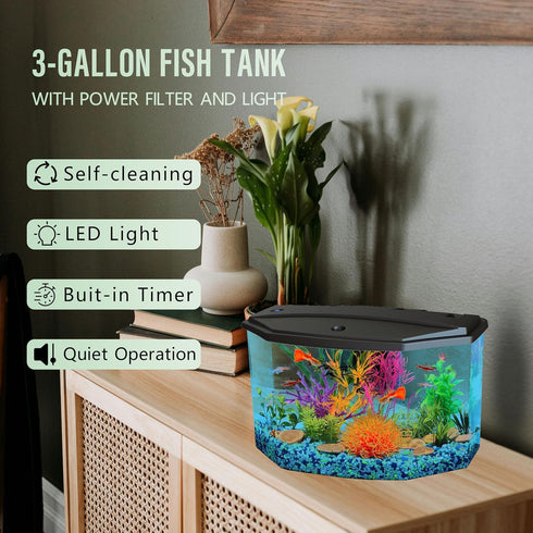 Koller Products 3-Gallon 4 Plastic Aquarium Starter Kit with Colors LED Lighting and Complete Filtration, Ideal for a