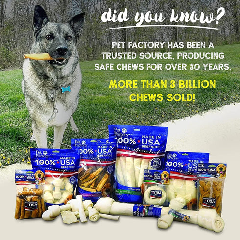 Pet Factory 100% Made in USA Beefhide 6" Knotted Bones Dog Chew Treats - Natural Flavor, 12 Count