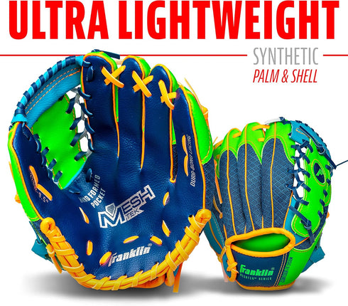 Franklin Sports Kids Baseball Glove + Ball Set, Meshtek Youth Teeball Gloves, Left + Right Hand, 9.5" Inch