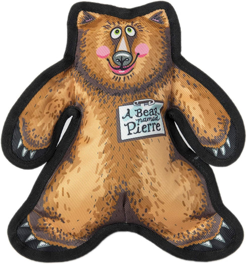 FUZZU Durable Dog Toy with Squeaker, Tough Chew Toy, Wild Woodies - A Bear Named Pierre, Medium 9"