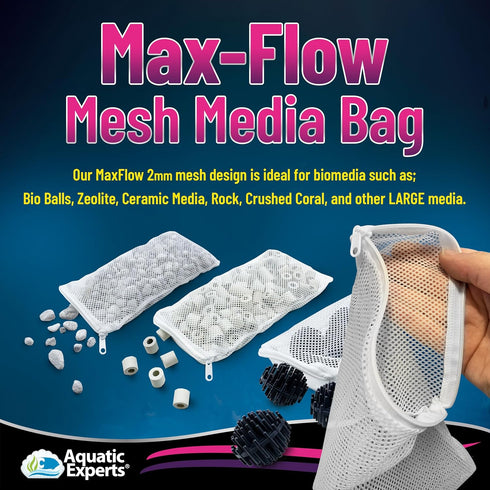 Aquatic Experts Max Flow Filter Media Bag, Durable Secure Drawstring Filter Bags for Aquarium and Pond.