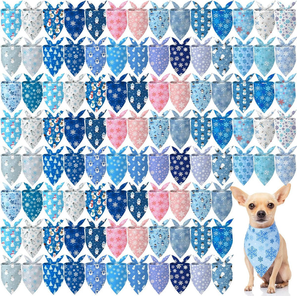 Chunful 120 Pcs Winter Bandanas for Dogs Bulk Charm Blue Bandanas Snowflake