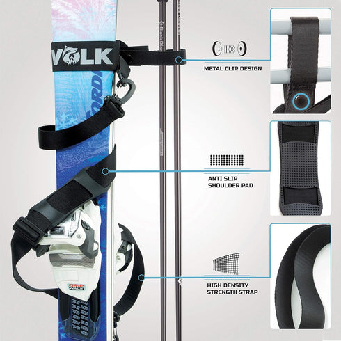 Volk Ski Strap and Pole Carrier - 2 Sets per Pack, Adjustable Size for Easy Transportation of Ski Gear