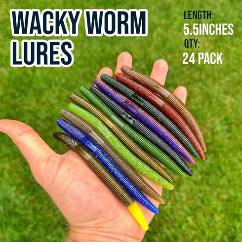 Reaction Tackle Wacky Worms/Soft Plastic Worm Stick Baits, 5.5in, 24 Pack, Durable Fishing Lures for Bass