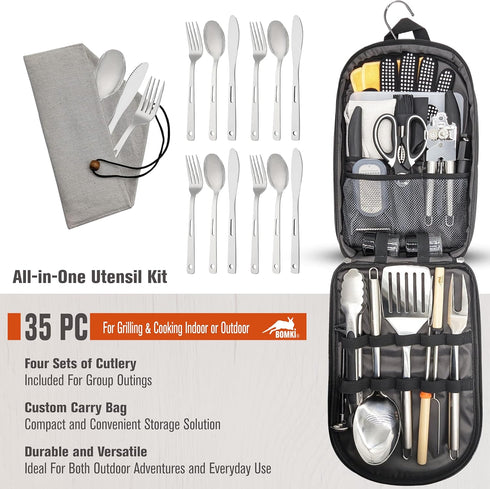 Set Set Set Set BOMKI Grilling and Camping Cooking Utensils for The Outdoors BBQ - Camping Utensil Kitchen Cookware