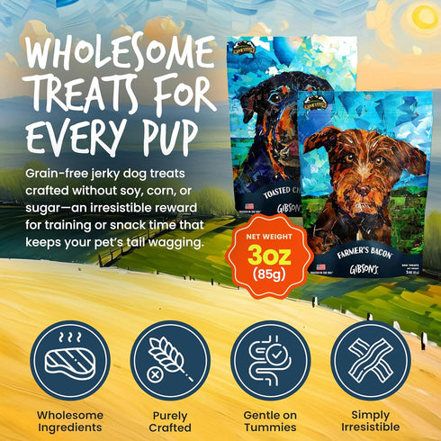 Wild Meadow Farms Gibson's Prairie Bacon with Bison, Grain-Free Soft Jerky Dog Treats, 3 Ounce Pouch
