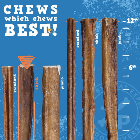 6 Inch (12 Pack) 100% Jack&Pup Thick Bully Sticks for Dogs Bully Stick Dog Chews, Single Ingredient Beef Bully Sticks